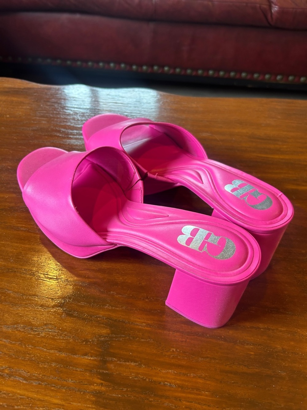 Gianni Bini Bright Pink Block Heel Slide Mules